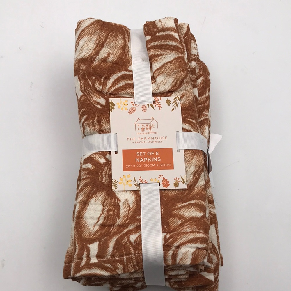 8 Rachel Ashwell Farmhouse Cloth Pumpkin Print Napkins